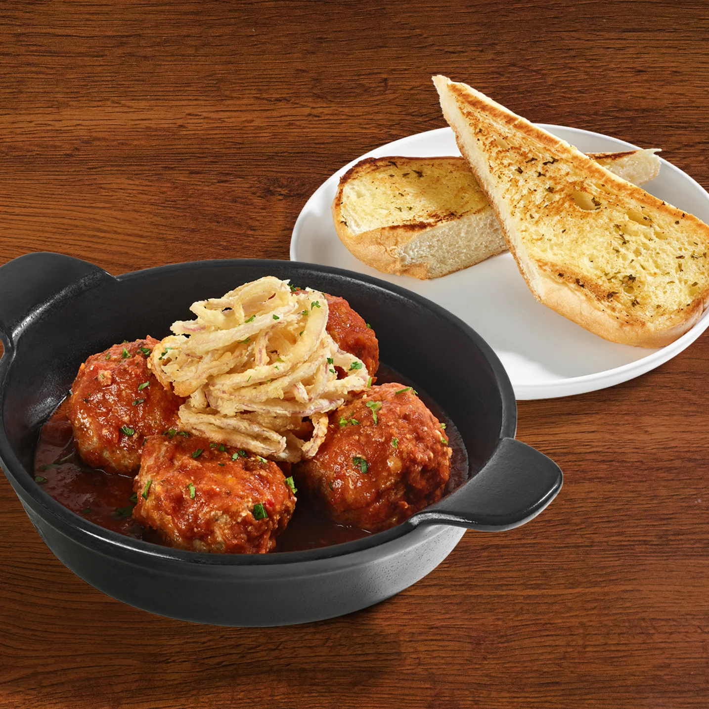 miller's meatballs with a side of garlic bread